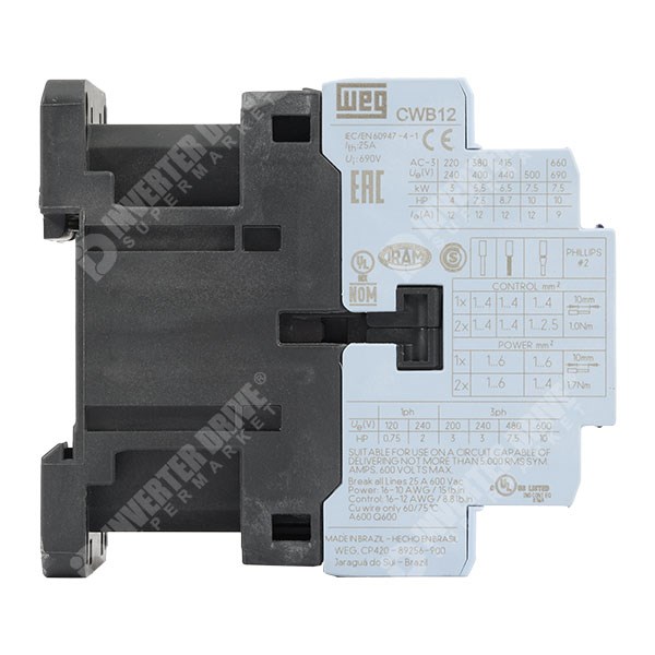 Photo of WEG CWB12 12A/25A 5.5kW/11kW 3 Pole Contactor, 1NO+1NC Aux, 400V AC Coil