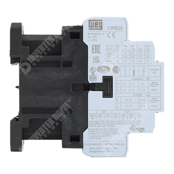 Photo of WEG CWB25  25A/40A 11kW/18.5kW 3 Pole Contactor, 1NO+1NC Aux, 110V AC Coil