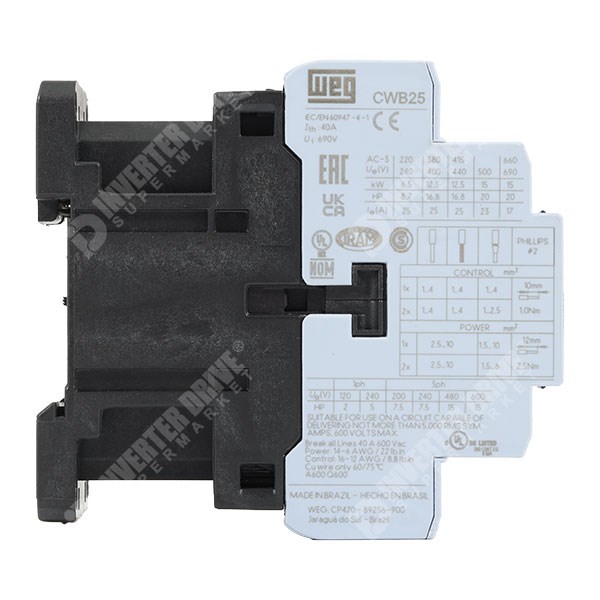 Photo of WEG CWB25 25A/40A 11kW/18.5kW 3 Pole Contactor, 1NO+1NC Aux, 230V AC Coil